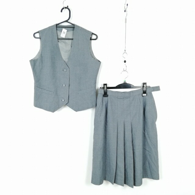 ベスト スカート 上下2点セット 指定 冬物 女子 学生服 香川高松北高校 グレー 制服 中古 ランクC NA0641