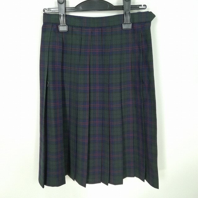 スクールスカート 夏物 w63-丈59 チェック 中学 高校 プリーツ 学生服 制服 女子 中古 HK0867