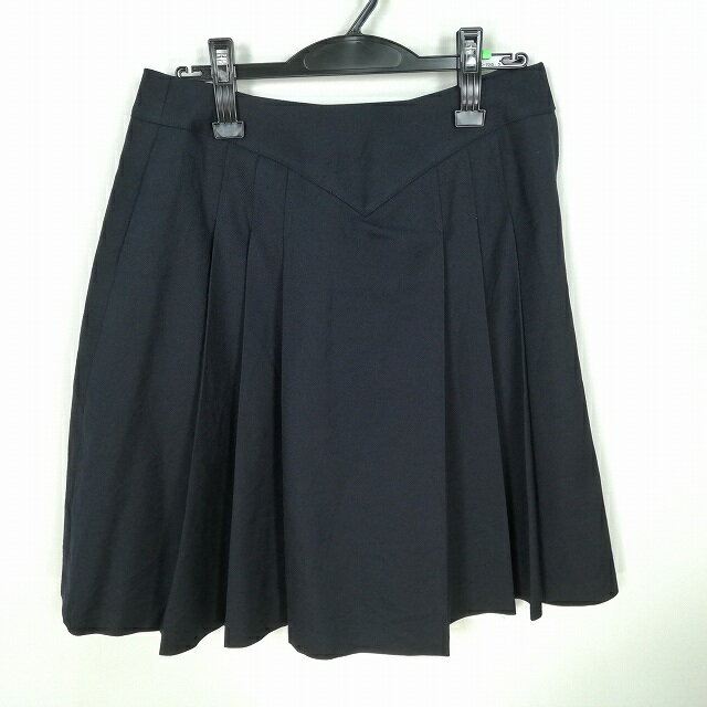スクールスカート 冬物 w66-丈54 紺 中学 高校 プリーツ 学生服 制服 女子 中古 HK0909