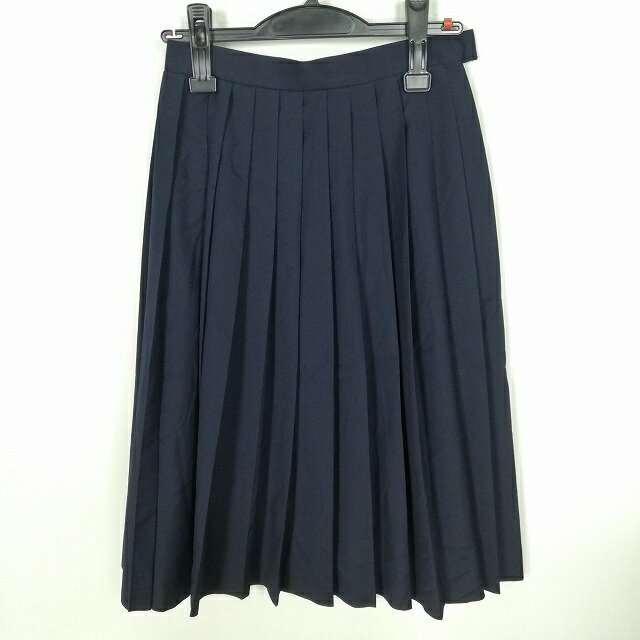 スクールスカート 夏物 w60-丈66 紺 中学 高校 プリーツ 学生服 制服 女子 中古 HK0913
