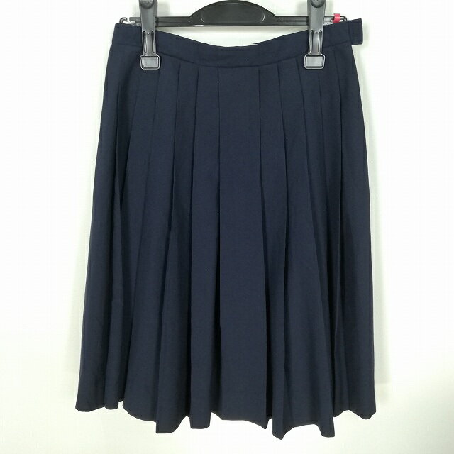 スクールスカート 夏物 w63-丈59 紺 中学 高校 プリーツ 学生服 制服 女子 中古 HK0957
