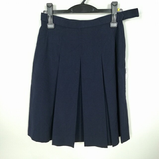スクールスカート 冬物 w69-丈57 紺 中学 高校 プリーツ 学生服 制服 女子 中古 HK0996