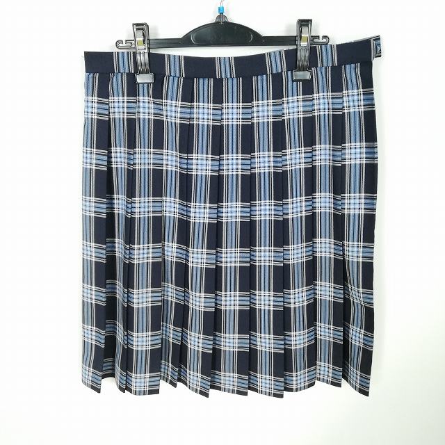 スクールスカート 大きいサイズ 夏物 w78-丈58 チェック 中学 高校 プリーツ 学生服 制服 女子 中古 HK1068