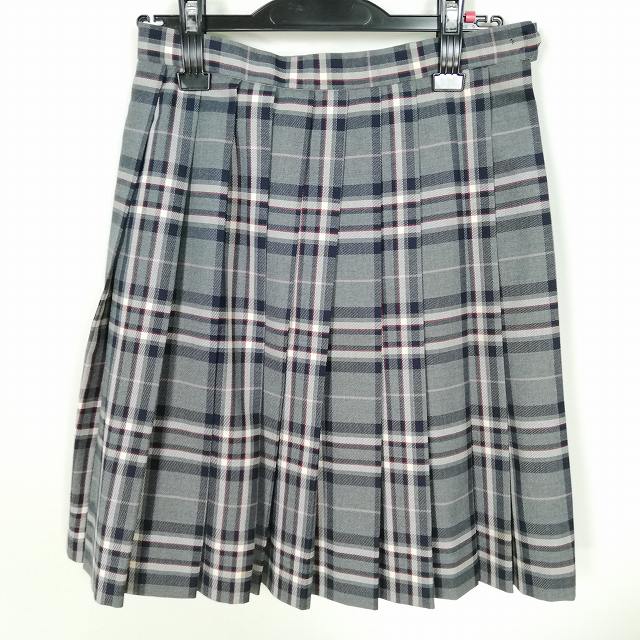 スクールスカート 冬物 w63-丈52 チェック 中学 高校 プリーツ 学生服 制服 女子 中古 HK1790