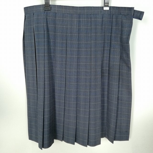 スクールスカート 大きいサイズ 夏物 w95-丈65 チェック 中学 高校 プリーツ 学生服 制服 女子 中古 HK1837