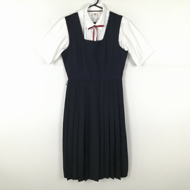 ジャンパースカート 紐タイ バスト92 ウエスト74 夏物 女子 学生服 中学 高校 紺 制服 中古 ランクB NA7446