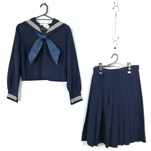セーラー服 スカート スカーフ 上下3点セット パリス 冬物 白3本線 女子 学生服 中学 高校 紺 制服 中古 ランクC NA7480 セーラー服 スカート スカーフ 上下3点セット パリス 冬物 白3本線 女子 学生服 中学 高校 紺 制服 中古 ランクC NA7480