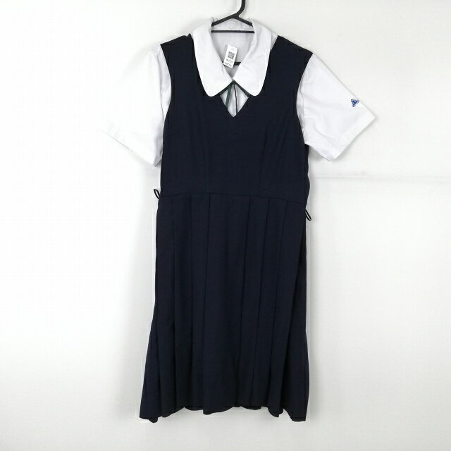 ジャンパースカート 紐タイ バスト90 ウエスト76 夏物 女子 学生服 中学 高校 紺 制服 中古 ランクC NA7726