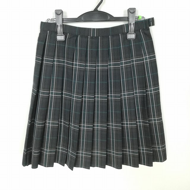 スクールスカート 冬物 w66-丈52 チェック 中学 高校 プリーツ 学生服 制服 女子 中古 HK3654