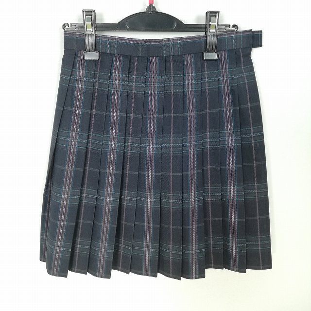 スクールスカート 冬物 w63-丈49 チェック 中学 高校 プリーツ 学生服 制服 女子 中古 HK3659