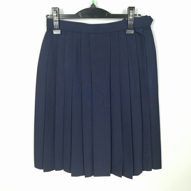 スクールスカート 夏物 w66-丈59 紺 中学 高校 プリーツ 学生服 制服 女子 中古 HK4759