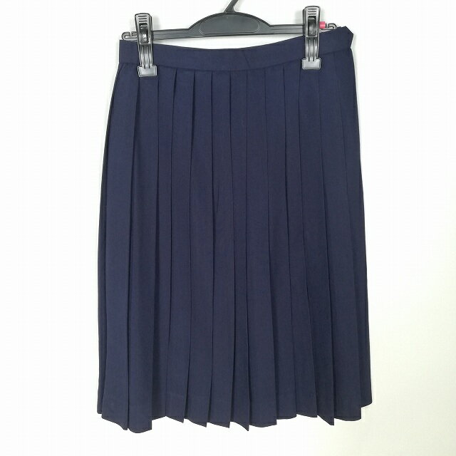 スクールスカート 夏物 w63-丈65 紺 中学 高校 プリーツ 学生服 制服 女子 中古 HK4761