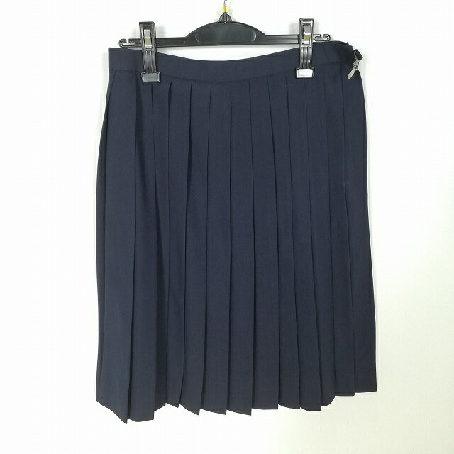 スクールスカート 夏物 w69-丈62 紺 中学 高校 プリーツ 学生服 制服 女子 中古 HK4763