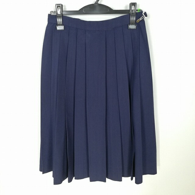 スクールスカート 夏物 w66-丈65 紺 中学 高校 プリーツ 学生服 制服 女子 中古 HK4769