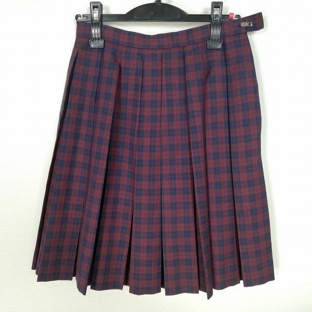 スクールスカート 冬物 w63-丈53 チェック 中学 高校 プリーツ 学生服 制服 女子 中古 HK4906