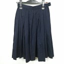 スクールスカート 夏物 w60-丈61 紺 中学 高校 プリーツ 学生服 制服 女子 中古 HK5448