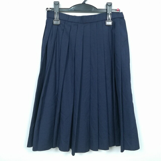 スクールスカート 夏物 w63-丈60 紺 中学 高校 プリーツ 学生服 制服 女子 中古 HK5459