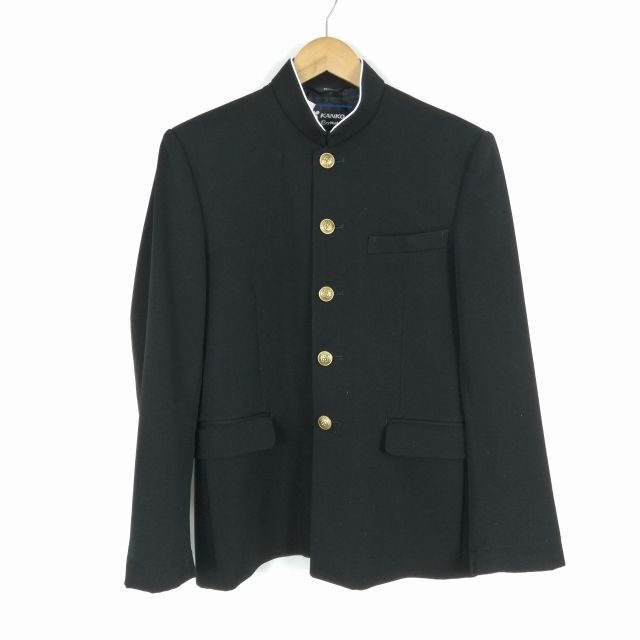 学生服 学ラン 160A 男子 カンコー Dry Wash 上着 ウール混 標準型学生服 ラウンドカラー カシドス 黒 中古 ランクC a3 JJ5772