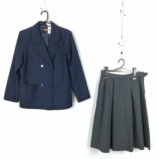 ブレザー スカート 上下2点セット 160A 大きいサイズ 冬物 女子 学生服 中学 高校 紺 制服 中古 ランクC EY8105 ブレザー スカート 上下2点セット 160A 大きいサイズ 冬物 女子 学生服 中学 高校 紺 制服 中古 ランクC EY8105