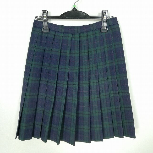 スクールスカート 冬物 w66-丈51 チェック 中学 高校 プリーツ 学生服 制服 女子 中古 HK2030