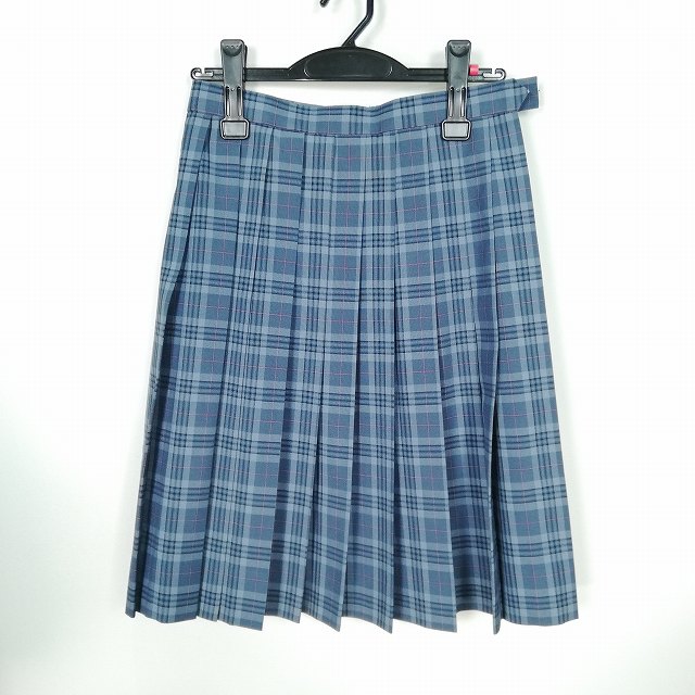 スクールスカート 夏物 w63-丈56 チェック 中学 高校 プリーツ 学生服 制服 女子 中古 HK2055