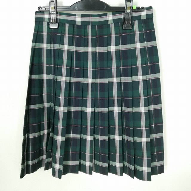 スクールスカート 夏物 w66-丈53 チェック 中学 高校 プリーツ 学生服 制服 女子 中古 HK2129