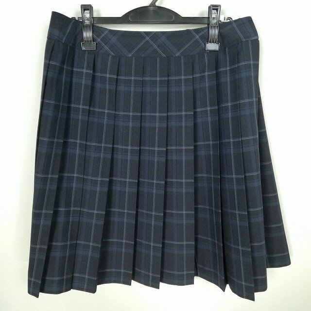 スクールスカート 大きいサイズ 夏物 w85-丈55 チェック 中学 高校 プリーツ 学生服 制服 女子 中古 HK2167