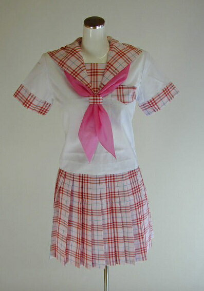 新品 夏 セーラー服 白 チェック衿 上下セット【別寸】 tamb_5214