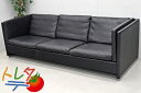 【中古】 ボーエックス 3Pソファ 総革張り ブラック W2100 2018031502 【中古オフィス家具】