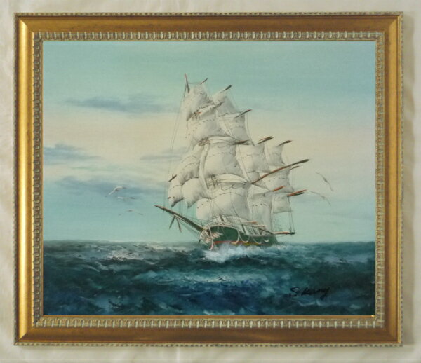 絵画 額装油絵 肉筆絵画 帆船-1 TO - F10 -9631G-新品 -特価品