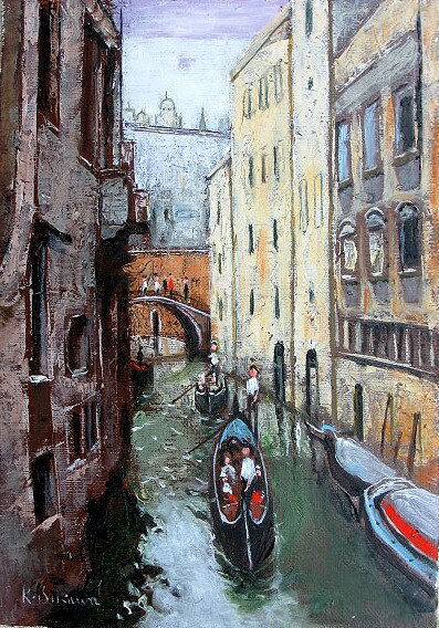 絵画 油絵 肉筆絵画 F4サイズ 「ベニス」 石川 佳図 木枠付 -新品
