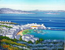 油絵 肉筆絵画 F4サイズ 「青い海のエーゲ海ミコノス島」 中島 達幸 木枠付 -新品