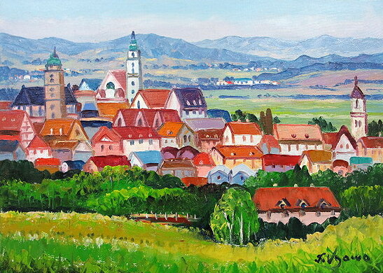 絵画 油絵 肉筆絵画 M15サイズ 「ブルゴーニュ」 羽沢 清水 木枠付 -新品