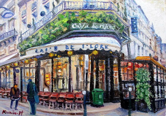 絵画 油絵 肉筆絵画 F10サイズ 「パリのカフェ1」 半澤 国雄 木枠付 -新品