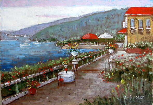 絵画 油絵 肉筆絵画 F4サイズ 「地中海2」 石川 佳図 木枠付 -新品