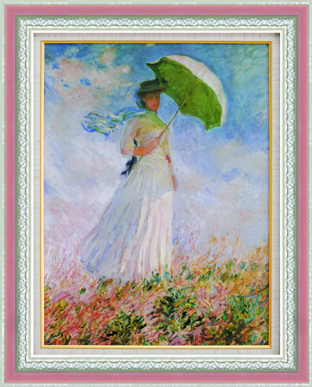 絵画 額装絵画 クロード・モネ 「日傘の女（右向き）」 世界の名画シリーズ サイズ 530X390mm