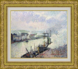 絵画 額装絵画 カミーユ・ピサロ 「ルーアン港の蒸気船」 世界の名画シリーズ サイズ 410X340mm