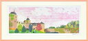 絵画 額装 ジーグレー版画 はりたつお作 「秋空のザバブルク城(いばら姫)」 720X330mm・400X200mm