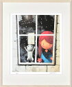 絵画 額装 ジーグレー版画 はりたつお作 「雪ふる日いっしょだね」 四ッ切
