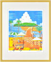 絵画 額装 ジーグレー版画 はりたつお作 「宮崎青島・夏にひととき」 四ッ切