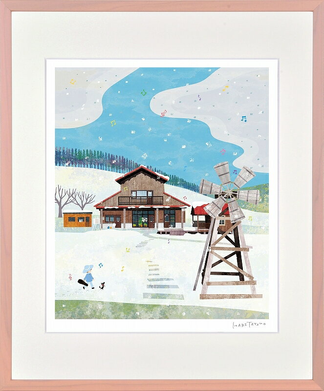 日本の名画 絵画 額装 ジーグレー版画 はりたつお作 「北海道宝水ワイナリー」 四ッ切