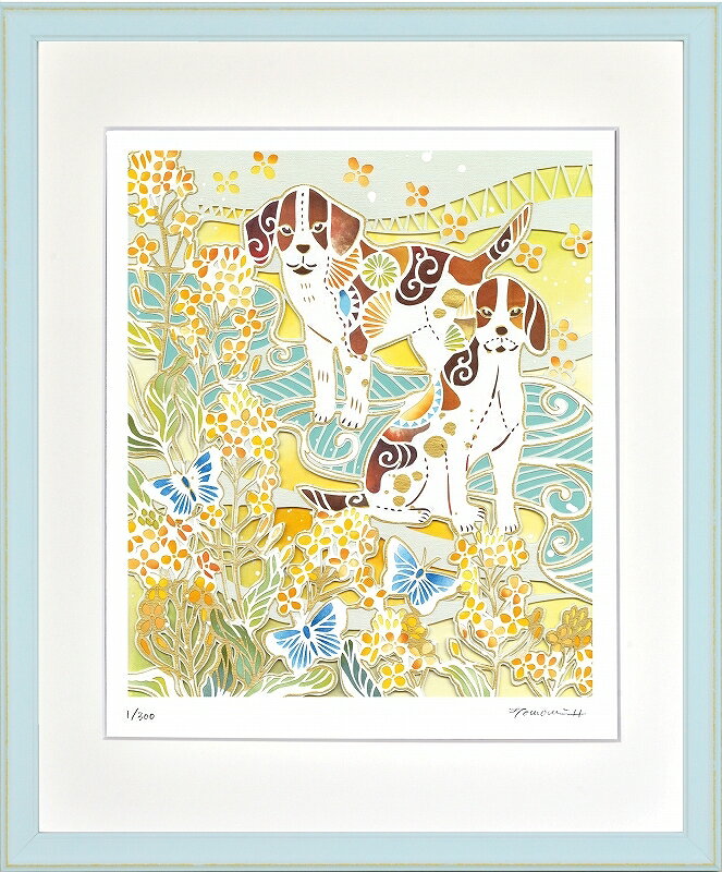 カタログ　パンフレット　リーフレット サイズ・シートサイズ:四ッ切:約424X348mm 仕様・ジークレー版画、木製額縁、2mm厚マット、ガラス、吊り金具、ケース 商品説明 ・平石智美作の額装版画です。 ・人気の作品を厳選した作品集の中にある絵です。 ・納品にお時間がかかる場合があります。お急ぎの方は事前にこちらよりお問い合わせください。 ・額装品は生産の関係上、予告なく仕様が変更になる場合があります。 ・天然木のフレームは節や木目の出方が写真とは異なりますのでご了承ください。 ・各商品は限定数生産です。完売の際はご容赦ください。 ・商品写真と商品の実際の色が異なる場合がございます。またロットによっても若干の色の差異が発生致します。 ・受注生産のため、返品・交換はお受け出来ません。 ・商品到着後7日が過ぎた場合、如何なる理由にも対応致しかねます。あらかじめご了承ください。 ・掲載写真はサンプル画像です。・売り切れごめん。 運送費（消費税・梱包費等込み）・送料無料 ※但し離島・沖縄の場合は別途送料が発生することがございますのでお問合せください。商品名・ジークレー版画 額付き絵画 平石智美 「春の庭遊び」 シートサイズ・四ッ切:約424X348mm 仕様・ジークレー版画、木製額縁、2mm厚マット、ガラス、吊り金具、ケース 商品説明・額装品は生産の関係上、予告なく仕様が変更になる場合があります。 ・天然木のフレームは節や木目の出方が写真とは異なりますのでご了承ください。 ・各商品は限定数生産です。完売の際はご容赦ください。 ・商品写真と商品の実際の色が異なる場合がございます。またロットによっても若干の色の差異が発生致します。 ・受注生産のため、返品・交換はお受け出来ません。 ・商品到着後7日が過ぎた場合、如何なる理由にも対応致しかねます。あらかじめご了承ください。 ※壁面用取り付け金具は付属いたしません。必要な場合、こちらよりお選びお伝えください。(金具代別途申し受けます) ・掲載写真はサンプル画像です。 ・売り切れごめん。