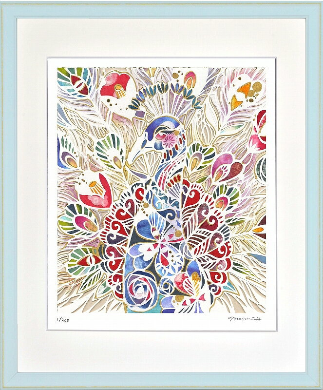 カタログ　パンフレット　リーフレット サイズ・シートサイズ:四ッ切:約424X348mm 仕様・ジークレー版画、木製額縁、2mm厚マット、ガラス、吊り金具、ケース 商品説明 ・平石智美作の額装版画です。 ・人気の作品を厳選した作品集の中にある絵です。 ・納品にお時間がかかる場合があります。お急ぎの方は事前にこちらよりお問い合わせください。 ・額装品は生産の関係上、予告なく仕様が変更になる場合があります。 ・天然木のフレームは節や木目の出方が写真とは異なりますのでご了承ください。 ・各商品は限定数生産です。完売の際はご容赦ください。 ・商品写真と商品の実際の色が異なる場合がございます。またロットによっても若干の色の差異が発生致します。 ・受注生産のため、返品・交換はお受け出来ません。 ・商品到着後7日が過ぎた場合、如何なる理由にも対応致しかねます。あらかじめご了承ください。 ・掲載写真はサンプル画像です。・売り切れごめん。 運送費（消費税・梱包費等込み）・送料無料 ※但し離島・沖縄の場合は別途送料が発生することがございますのでお問合せください。商品名・ジークレー版画 額付き絵画 平石智美 「孔雀の花束」 シートサイズ・四ッ切:約424X348mm 仕様・ジークレー版画、木製額縁、2mm厚マット、ガラス、吊り金具、ケース 商品説明・額装品は生産の関係上、予告なく仕様が変更になる場合があります。 ・天然木のフレームは節や木目の出方が写真とは異なりますのでご了承ください。 ・各商品は限定数生産です。完売の際はご容赦ください。 ・商品写真と商品の実際の色が異なる場合がございます。またロットによっても若干の色の差異が発生致します。 ・受注生産のため、返品・交換はお受け出来ません。 ・商品到着後7日が過ぎた場合、如何なる理由にも対応致しかねます。あらかじめご了承ください。 ※壁面用取り付け金具は付属いたしません。必要な場合、こちらよりお選びお伝えください。(金具代別途申し受けます) ・掲載写真はサンプル画像です。 ・売り切れごめん。