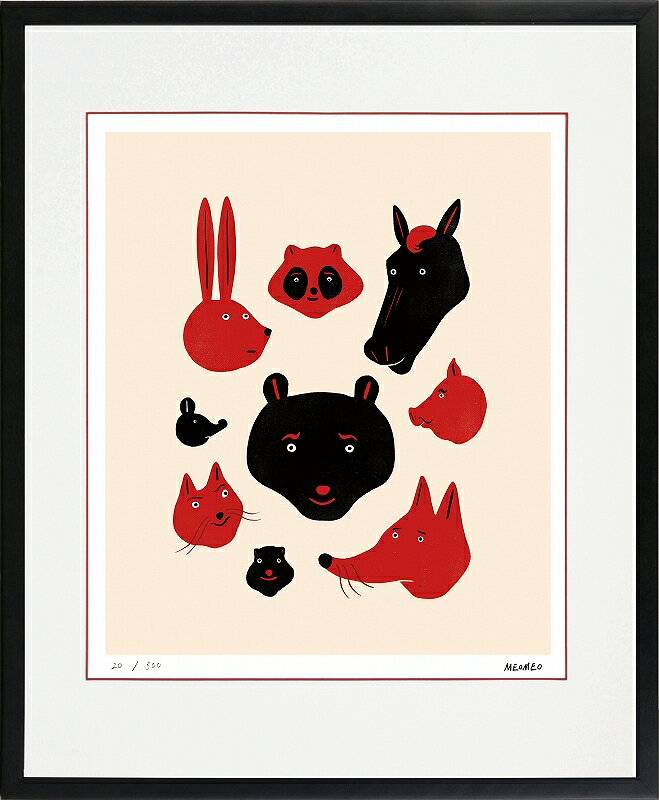 日本の名画 絵画 ジークレー版画 額装絵画 MEOMEO 「9匹の顔」 四ッ切