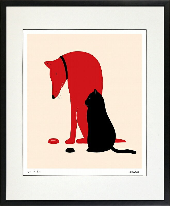 カタログ　パンフレット　リーフレット サイズ・シートサイズ:四ッ切:約424X348mm 仕様・ジークレー版画、木製額縁、2mm厚マット、表面ガラス、吊り金具、ケース 商品説明 ・MEOMEO作の額装版画です。 ・人気の作品を厳選した作品集の中にある絵です。 ・納品にお時間がかかる場合があります。お急ぎの方は事前にこちらよりお問い合わせください。 ・額装品は生産の関係上、予告なく仕様が変更になる場合があります。 ・天然木のフレームは節や木目の出方が写真とは異なりますのでご了承ください。 ・各商品は限定数生産です。完売の際はご容赦ください。 ・商品写真と商品の実際の色が異なる場合がございます。またロットによっても若干の色の差異が発生致します。 ・受注生産のため、返品・交換はお受け出来ません。 ・商品到着後7日が過ぎた場合、如何なる理由にも対応致しかねます。あらかじめご了承ください。 ・掲載写真はサンプル画像です。・売り切れごめん。 運送費（消費税・梱包費等込み）・送料無料 ※但し離島・沖縄の場合は別途送料が発生することがございますのでお問合せください。商品名・ジークレー版画 額付き絵画 MEOMEO 「ごはんの時間」 シートサイズ・四ッ切:約424X348mm 仕様・ジークレー版画、木製額縁、2mm厚マット、表面ガラス、吊り金具、ケース 商品説明・額装品は生産の関係上、予告なく仕様が変更になる場合があります。 ・天然木のフレームは節や木目の出方が写真とは異なりますのでご了承ください。 ・各商品は限定数生産です。完売の際はご容赦ください。 ・商品写真と商品の実際の色が異なる場合がございます。またロットによっても若干の色の差異が発生致します。 ・受注生産のため、返品・交換はお受け出来ません。 ・商品到着後7日が過ぎた場合、如何なる理由にも対応致しかねます。あらかじめご了承ください。 ※壁面用取り付け金具は付属いたしません。必要な場合、こちらよりお選びお伝えください。(金具代別途申し受けます) ・掲載写真はサンプル画像です。 ・売り切れごめん。