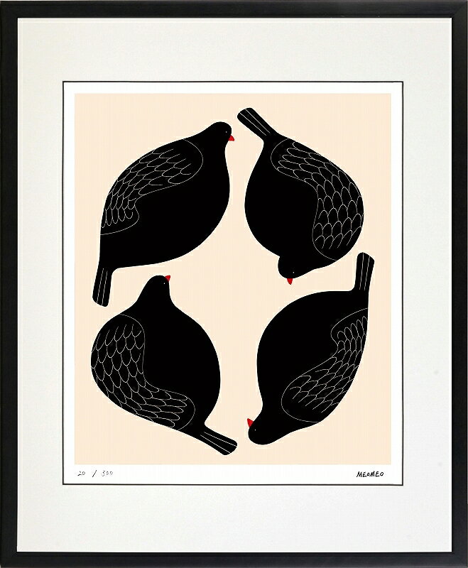 日本の名画 絵画 ジークレー版画 額装絵画 MEOMEO 「四羽の鳩」 四ッ切