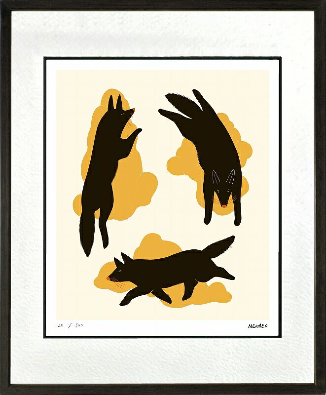 カタログ　パンフレット　リーフレット サイズ・シートサイズ:四ッ切:約424X348mm 仕様・ジークレー版画、木製額縁、2mm厚マット、表面ガラス、吊り金具、ケース 商品説明 ・MEOMEO作の額装版画です。 ・人気の作品を厳選した作品集の中にある絵です。 ・納品にお時間がかかる場合があります。お急ぎの方は事前にこちらよりお問い合わせください。 ・額装品は生産の関係上、予告なく仕様が変更になる場合があります。 ・天然木のフレームは節や木目の出方が写真とは異なりますのでご了承ください。 ・各商品は限定数生産です。完売の際はご容赦ください。 ・商品写真と商品の実際の色が異なる場合がございます。またロットによっても若干の色の差異が発生致します。 ・受注生産のため、返品・交換はお受け出来ません。 ・商品到着後7日が過ぎた場合、如何なる理由にも対応致しかねます。あらかじめご了承ください。 ・掲載写真はサンプル画像です。・売り切れごめん。 運送費（消費税・梱包費等込み）・送料無料 ※但し離島・沖縄の場合は別途送料が発生することがございますのでお問合せください。商品名・ジークレー版画 額付き絵画 MEOMEO 「回る狐」 シートサイズ・四ッ切:約424X348mm 仕様・ジークレー版画、木製額縁、2mm厚マット、表面ガラス、吊り金具、ケース 商品説明・額装品は生産の関係上、予告なく仕様が変更になる場合があります。 ・天然木のフレームは節や木目の出方が写真とは異なりますのでご了承ください。 ・各商品は限定数生産です。完売の際はご容赦ください。 ・商品写真と商品の実際の色が異なる場合がございます。またロットによっても若干の色の差異が発生致します。 ・受注生産のため、返品・交換はお受け出来ません。 ・商品到着後7日が過ぎた場合、如何なる理由にも対応致しかねます。あらかじめご了承ください。 ※壁面用取り付け金具は付属いたしません。必要な場合、こちらよりお選びお伝えください。(金具代別途申し受けます) ・掲載写真はサンプル画像です。 ・売り切れごめん。
