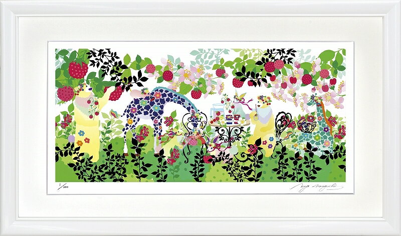 日本の名画 絵画 ジークレー版画 額装絵画 ホラグチカヨ 「Cherry Blossom viewing」 630X355mm