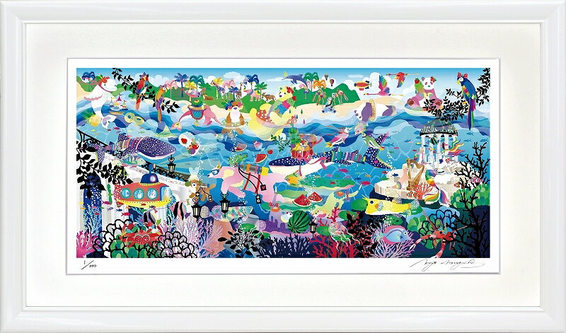 カタログ　パンフレット　リーフレット サイズ・シートサイズ:約630X355mm 仕様・ジークレー版画、樹脂製額縁、2mm厚マット、UVカットアクリル、吊り金具、ケース 商品説明 ・ホラグチカヨ作の額装版画です。 ・人気の作品を厳選した作品集の中にある絵です。 ・納品にお時間がかかる場合があります。お急ぎの方は事前にこちらよりお問い合わせください。 ・額装品は生産の関係上、予告なく仕様が変更になる場合があります。 ・天然樹脂のフレームは節や樹脂目の出方が写真とは異なりますのでご了承ください。 ・各商品は限定数生産です。完売の際はご容赦ください。 ・商品写真と商品の実際の色が異なる場合がございます。またロットによっても若干の色の差異が発生致します。 ・受注生産のため、返品・交換はお受け出来ません。 ・商品到着後7日が過ぎた場合、如何なる理由にも対応致しかねます。あらかじめご了承ください。 ・掲載写真はサンプル画像です。・売り切れごめん。 運送費（消費税・梱包費等込み）・送料無料 ※但し離島・沖縄の場合は別途送料が発生することがございますのでお問合せください。商品名・ジークレー版画 額付き絵画 ホラグチカヨ 「どんな場所でもキミがいればそこが楽園」 シートサイズ・約630X355mm 仕様・ジークレー版画、樹脂製額縁、2mm厚マット、UVカットアクリル、吊り金具、ケース 商品説明・額装品は生産の関係上、予告なく仕様が変更になる場合があります。 ・天然樹脂のフレームは節や樹脂目の出方が写真とは異なりますのでご了承ください。 ・各商品は限定数生産です。完売の際はご容赦ください。 ・商品写真と商品の実際の色が異なる場合がございます。またロットによっても若干の色の差異が発生致します。 ・受注生産のため、返品・交換はお受け出来ません。 ・商品到着後7日が過ぎた場合、如何なる理由にも対応致しかねます。あらかじめご了承ください。 ※壁面用取り付け金具は付属いたしません。必要な場合、こちらよりお選びお伝えください。(金具代別途申し受けます) ・掲載写真はサンプル画像です。 ・売り切れごめん。