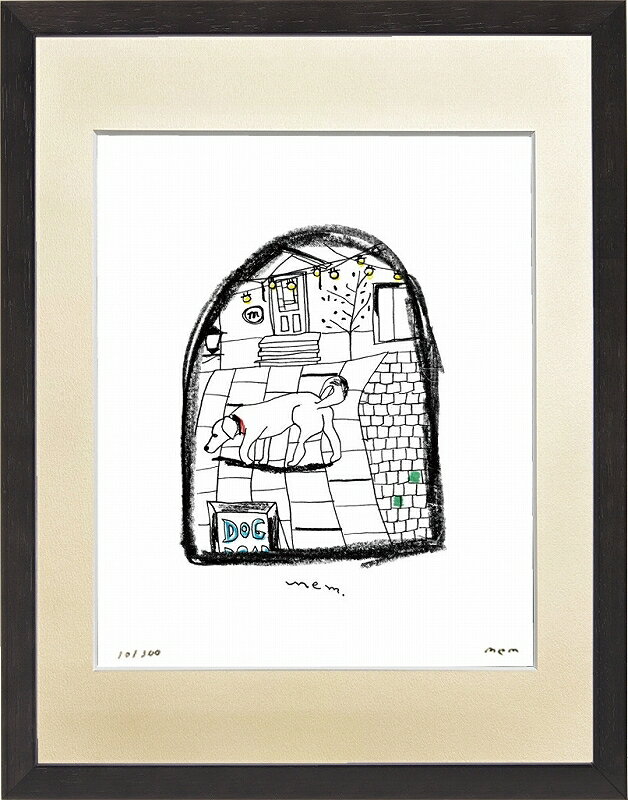 カタログ　パンフレット　リーフレット サイズ・シートサイズ:太子:約379X288mm 仕様・ジークレー版画、木製額縁、2mm厚マット、ガラス、吊り金具、ケース 商品説明 ・mem作の額装版画です。 ・人気の作品を厳選した作品集の中にある絵です。 ・納品にお時間がかかる場合があります。お急ぎの方は事前にこちらよりお問い合わせください。 ・額装品は生産の関係上、予告なく仕様が変更になる場合があります。 ・天然木のフレームは節や木目の出方が写真とは異なりますのでご了承ください。 ・各商品は限定数生産です。完売の際はご容赦ください。 ・商品写真と商品の実際の色が異なる場合がございます。またロットによっても若干の色の差異が発生致します。 ・受注生産のため、返品・交換はお受け出来ません。 ・商品到着後7日が過ぎた場合、如何なる理由にも対応致しかねます。あらかじめご了承ください。 ・掲載写真はサンプル画像です。・売り切れごめん。 運送費（消費税・梱包費等込み）・送料無料 ※但し離島・沖縄の場合は別途送料が発生することがございますのでお問合せください。商品名・ジークレー版画 額付き絵画 mem 「DOG」 シートサイズ・太子:約379X288mm 仕様・ジークレー版画、木製額縁、2mm厚マット、ガラス、吊り金具、ケース 商品説明・額装品は生産の関係上、予告なく仕様が変更になる場合があります。 ・天然木のフレームは節や木目の出方が写真とは異なりますのでご了承ください。 ・各商品は限定数生産です。完売の際はご容赦ください。 ・商品写真と商品の実際の色が異なる場合がございます。またロットによっても若干の色の差異が発生致します。 ・受注生産のため、返品・交換はお受け出来ません。 ・商品到着後7日が過ぎた場合、如何なる理由にも対応致しかねます。あらかじめご了承ください。 ※壁面用取り付け金具は付属いたしません。必要な場合、こちらよりお選びお伝えください。(金具代別途申し受けます) ・掲載写真はサンプル画像です。 ・売り切れごめん。